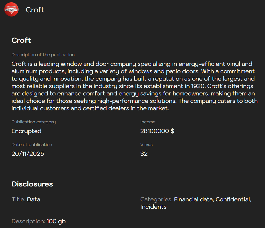 Croft LLC成为Sinobi勒索软件的受害者