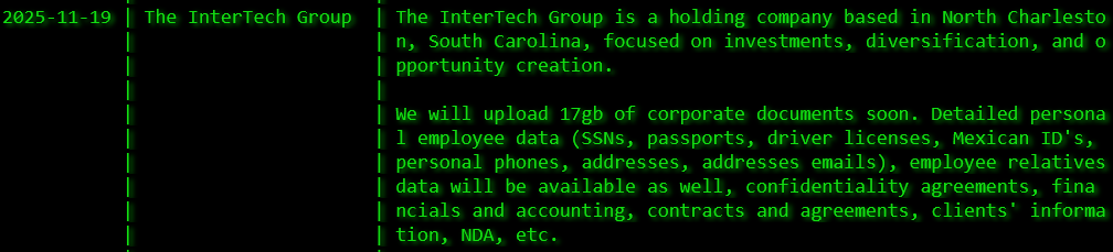 InterTech集团成为Akira勒索软件的受害者