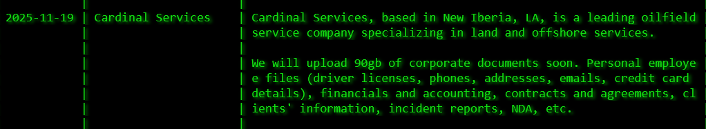 Cardinal Services LLC成为Akira勒索软件的受害者