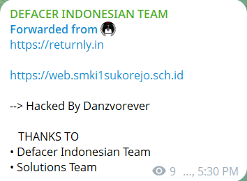 DEFACER INDONESIA针对Returnly网站