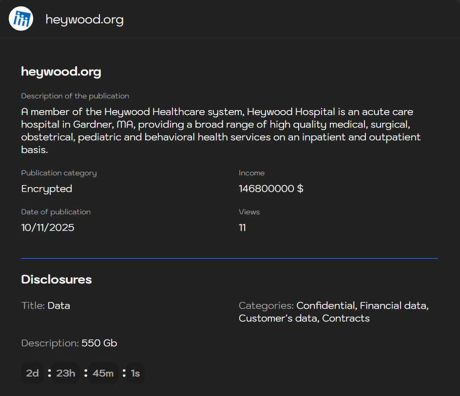 Heywood Healthcare成为Sinobi勒索软件的受害者