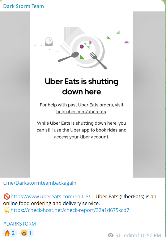 Dark Storm Team瞄准Uber Eats优食网站