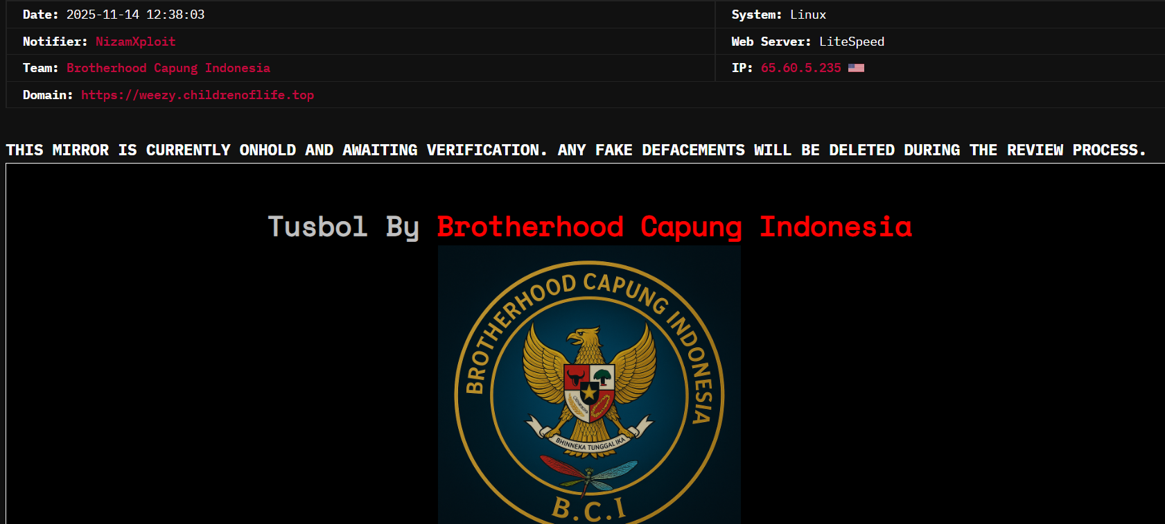 BROTHERHOOD CAPUNG INDONESIA针对生命之子网站