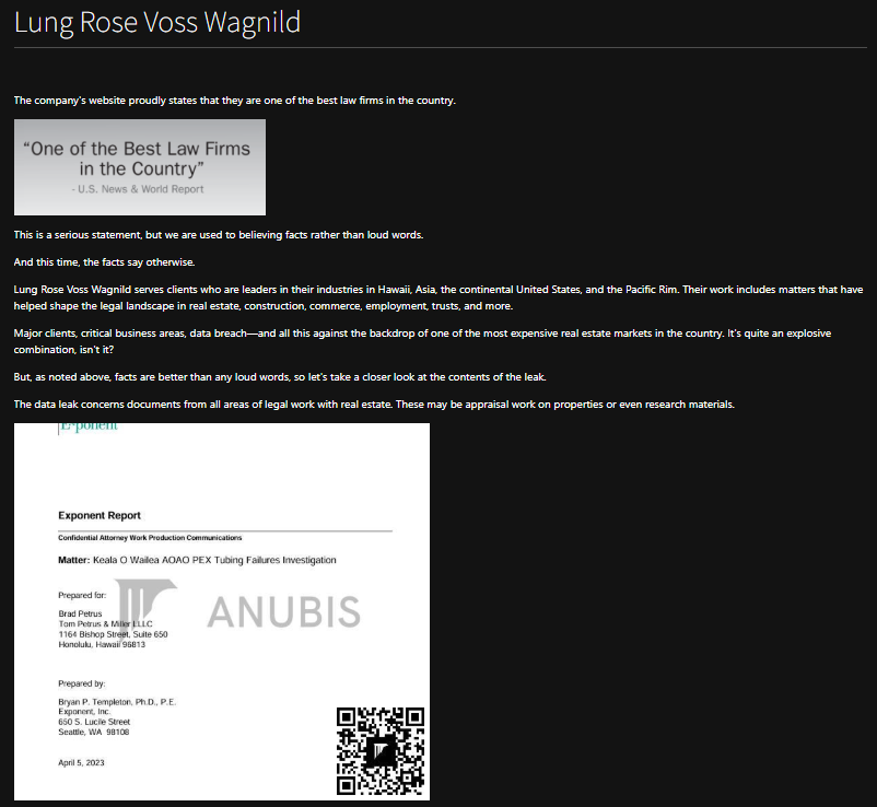 Bays Lung Rose&Voss成为Anubis勒索软件的受害者