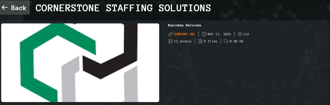 Cornerstone Staffing Solutions、Inc.成为Qilin勒索软件的受害者