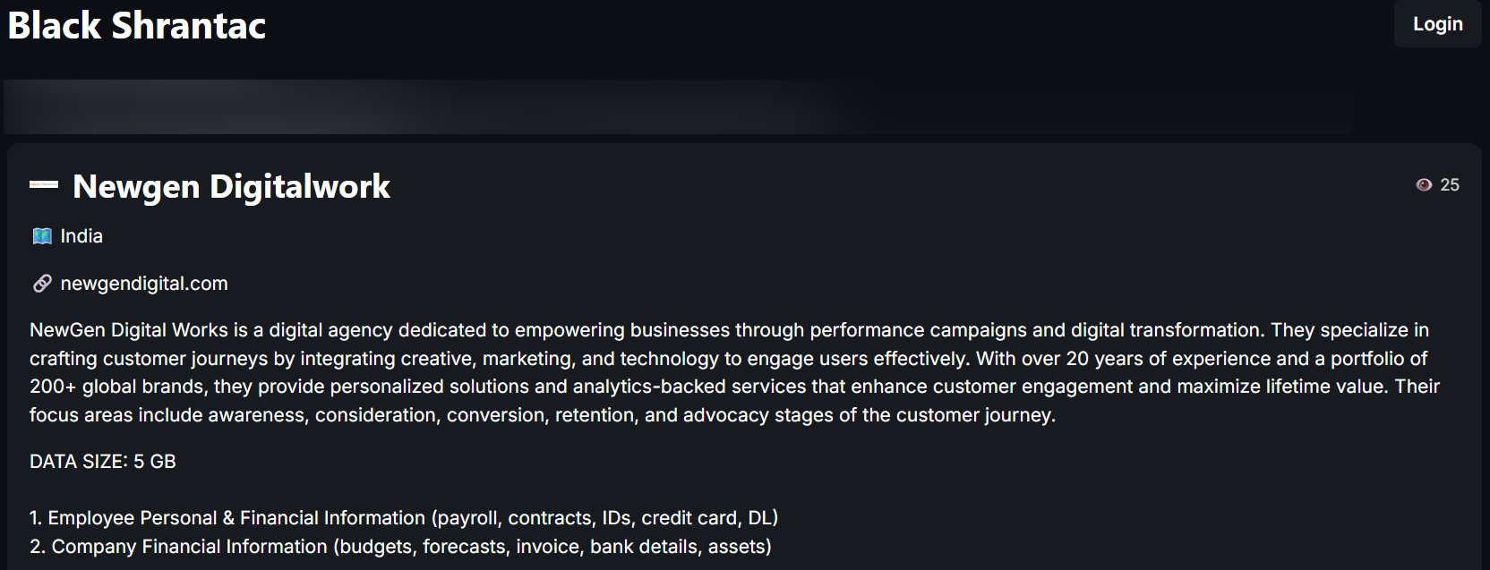 Newgen Digital Works成为BlackShrantac勒索软件的受害者