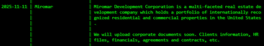 Miromar Development Corporation成为Akira勒索软件的受害者