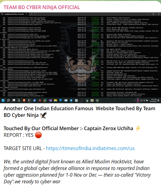 TEAM BD CYBER NINJA官员声称针对《印度时报》