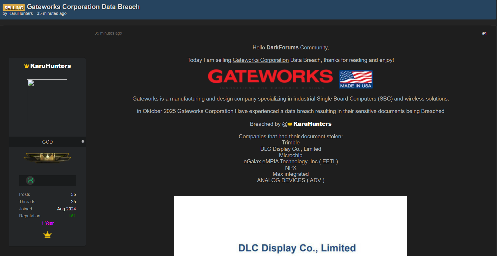 Gateworks Corporation涉嫌数据销售