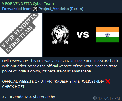 V FOR VENDETTA CYBER小组针对北方邦警察局网站