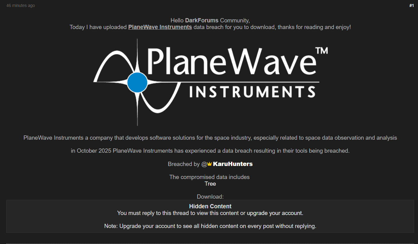 PlaneWave Instruments涉嫌数据外泄