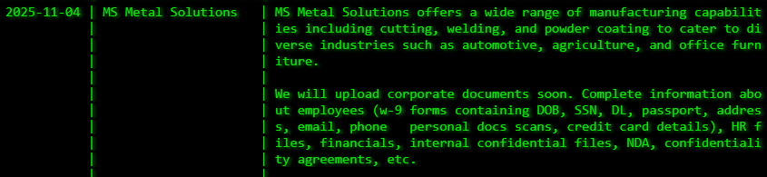 MS Metal Solutions成为akira勒索软件的受害者