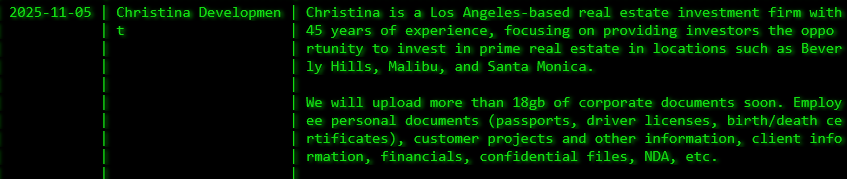 Christina成为akira勒索软件的受害者