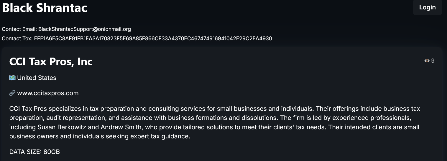 CCI Tax Pros成为BlackShrantac勒索软件的受害者