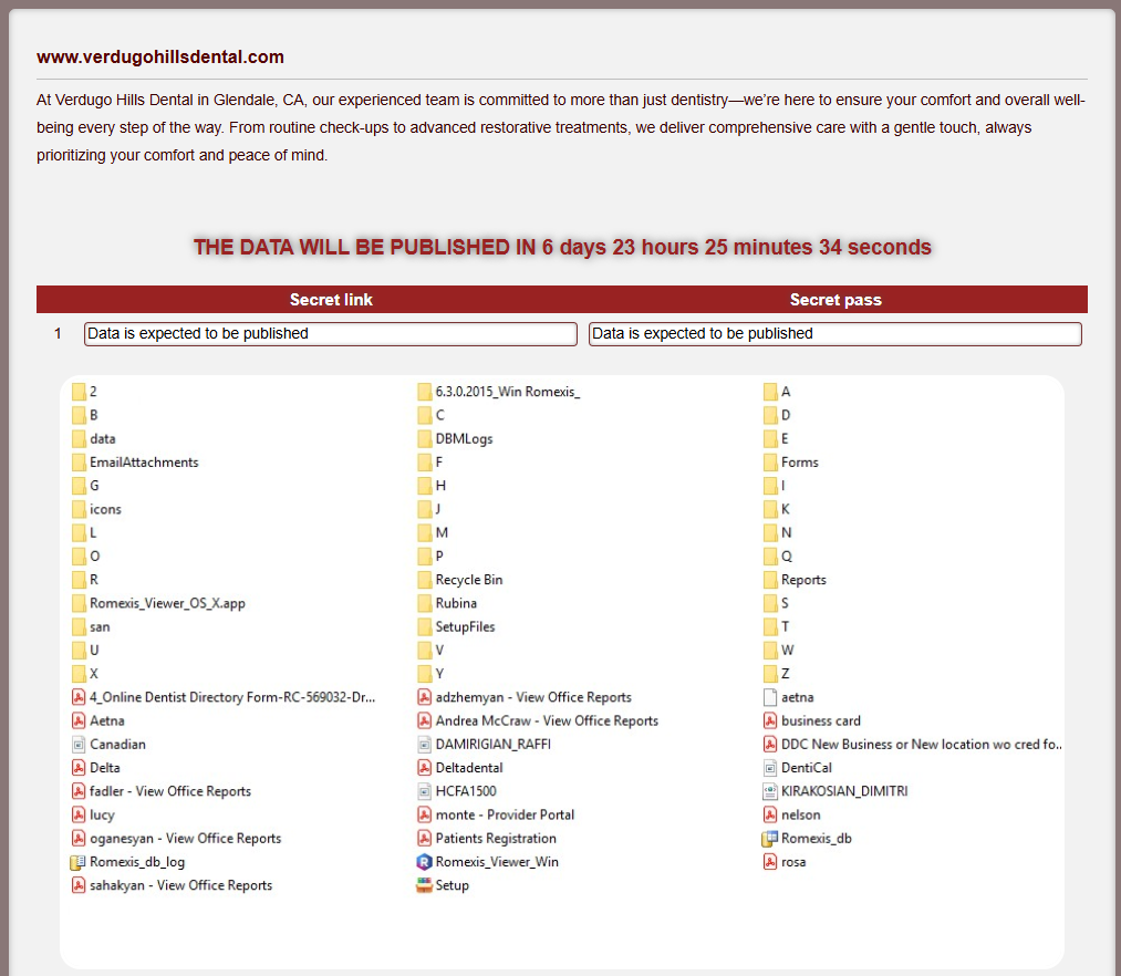 Verdugo Hills牙科集团成为Mydata/Alphalocker勒索软件的受害者