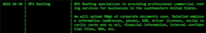 RPI Roofing成为akira勒索软件的受害者