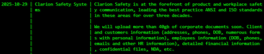 Clarion Safety Systems成为akira勒索软件的受害者