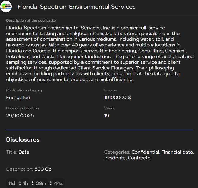 佛罗里达州-Spectrum Environmental Services成为Sinobi勒索软件的受害者