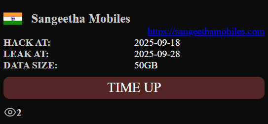 Sangeetha Mobiles Pvt Ltd成为NightSpire勒索软件的受害者