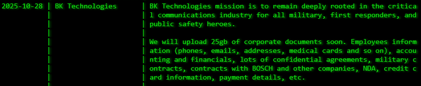 BK Technologies Inc.成为Akira勒索软件的受害者