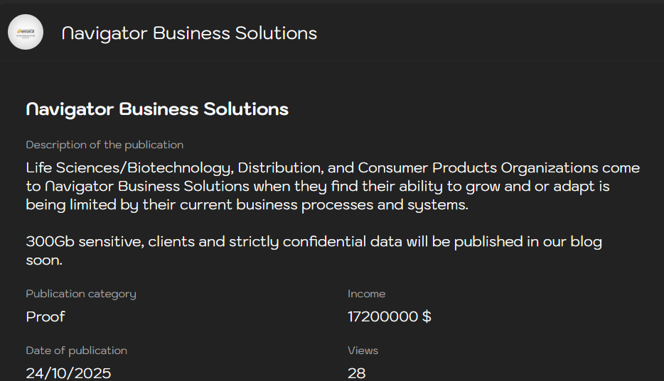 Navigator Business Solutions成为LYNX勒索软件的受害者