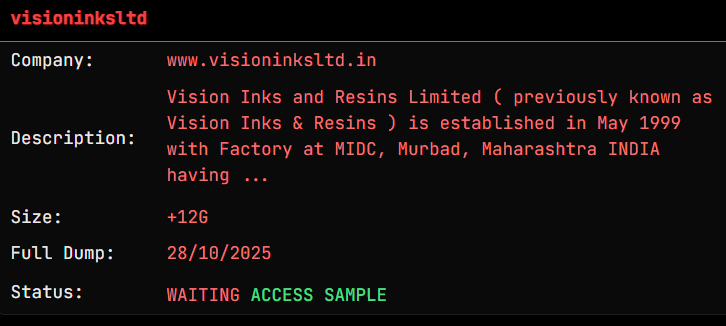 Vision Inks Ltd成为STORMOUS勒索软件的受害者