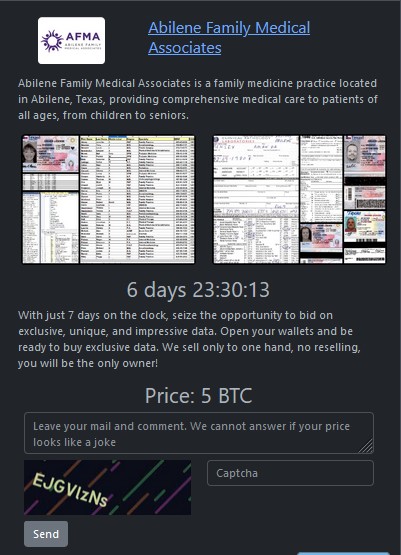 Abilene Family Medical Associates成为RHYSIDA勒索软件的受害者