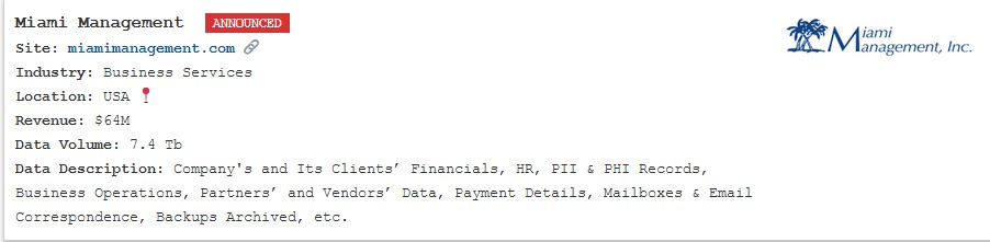 INC.Miami Management成为PEAR勒索软件的受害者