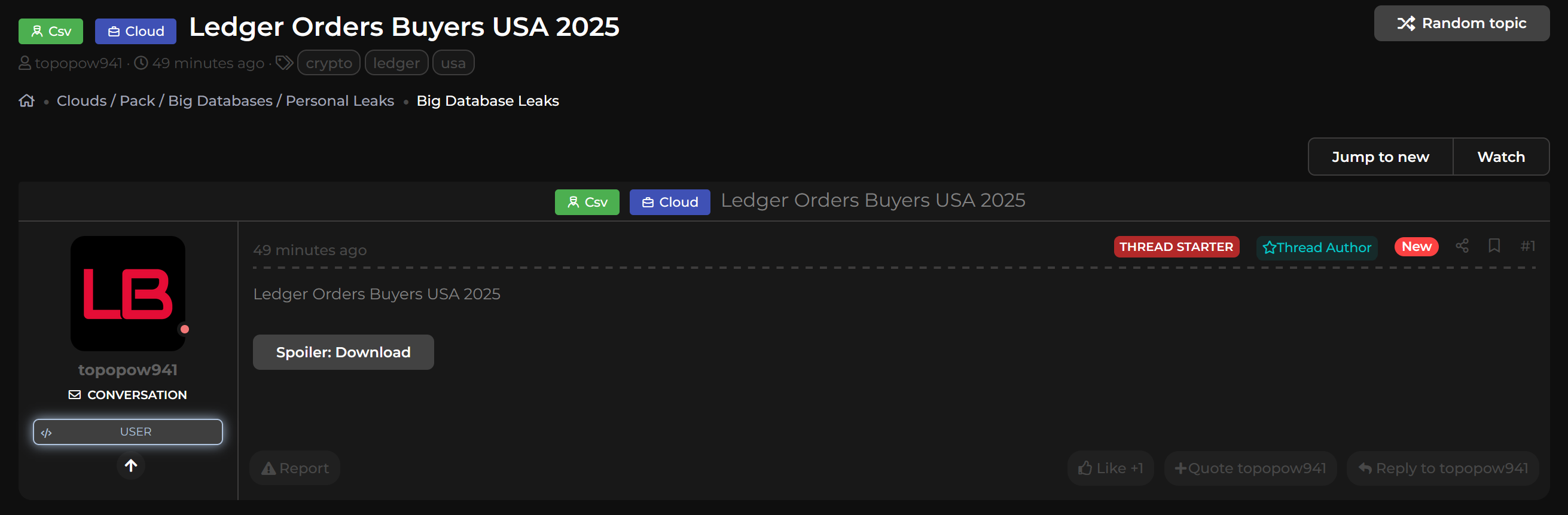 涉嫌泄露Ledger 2025 DB订单