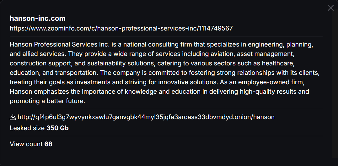 Hanson·Inc.成为CHAOS勒索软件的受害者