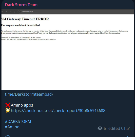 Dark Storm Team瞄准Amino Apps网站