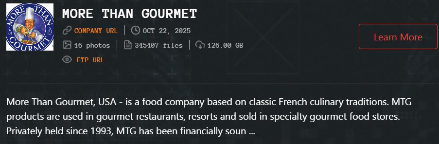 More Than Gourmet成为Qilin勒索软件的受害者
