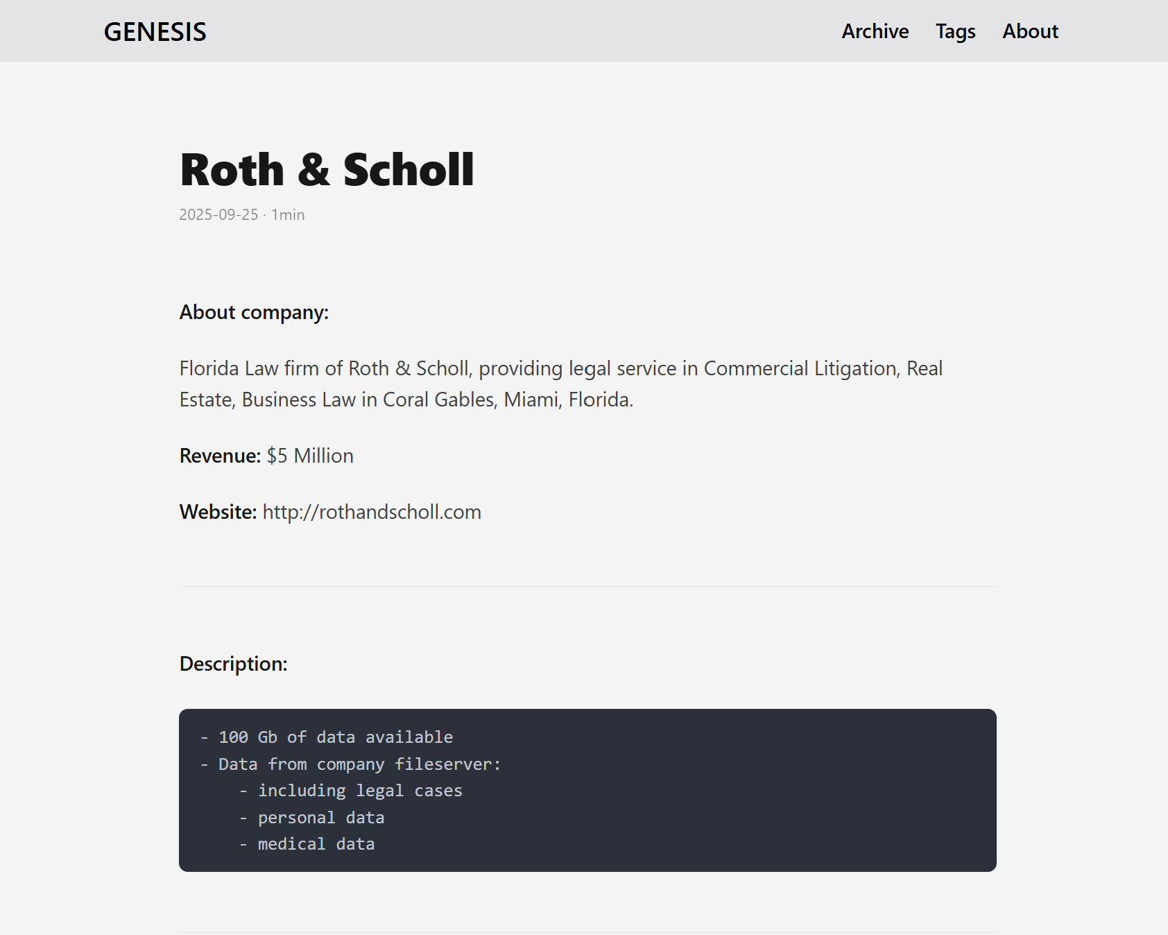 Roth&Scholl成为GENESIS勒索软件的受害者