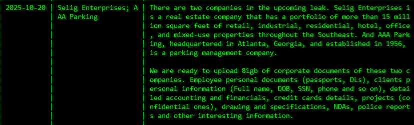 INC.Selig Enterprises成为akira勒索软件的受害者