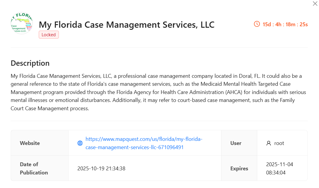 My Florida Case Management Services，LLC成为RADAR集团勒索软件的受害者