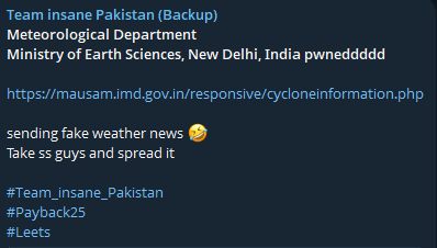 Team insane Pakistan瞄准印气象部门网站