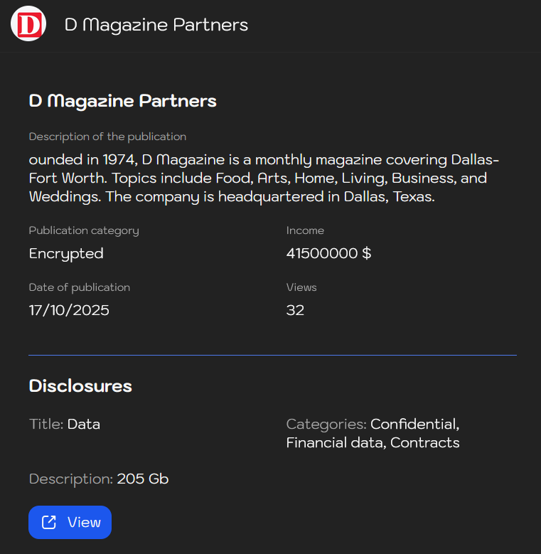 D Magazine Partners成为Sinobi勒索软件的受害者