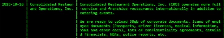 Consolidated Restaurant Operations成为akira勒索软件的受害者
