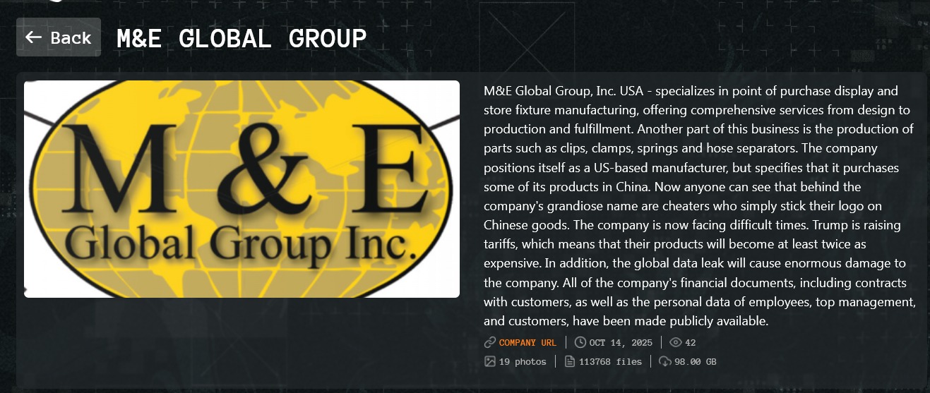 M&E Global Group成为Qilin勒索软件的受害者