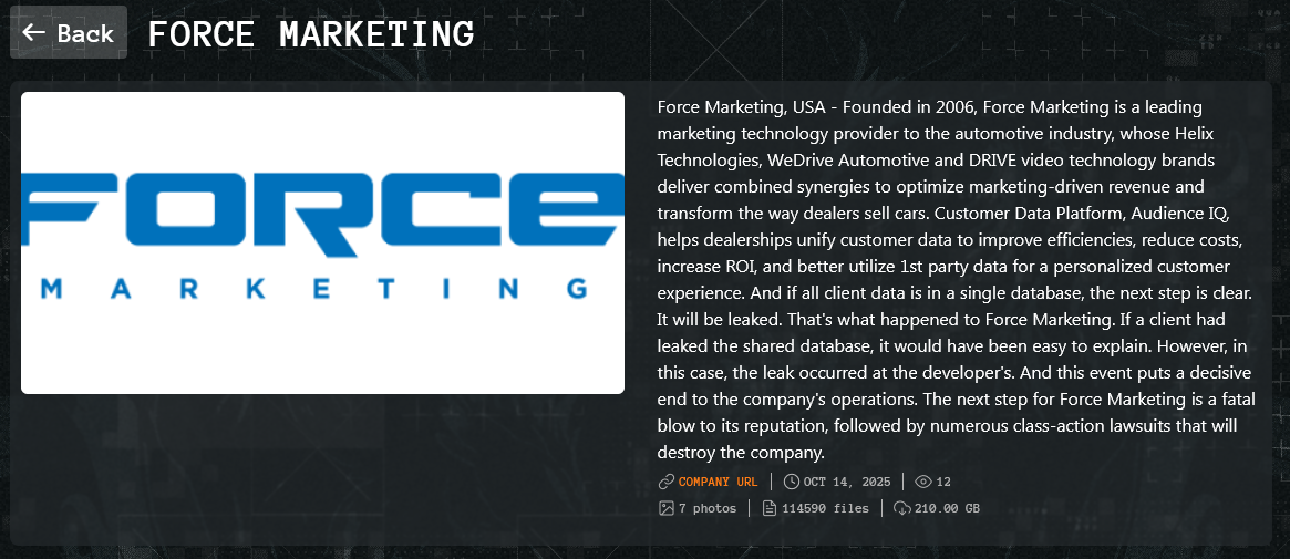 Force Marketing成为Qilin勒索软件的受害者