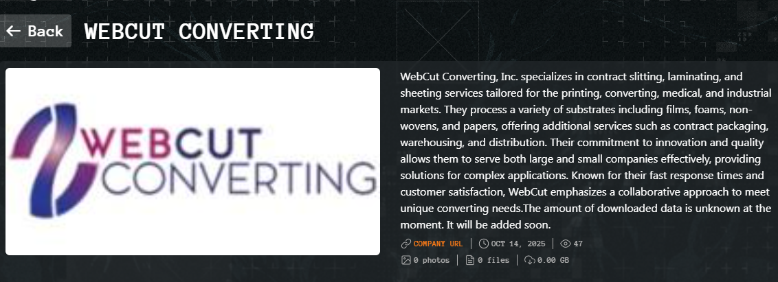 WebCut Converting成为Qilin勒索软件的受害者