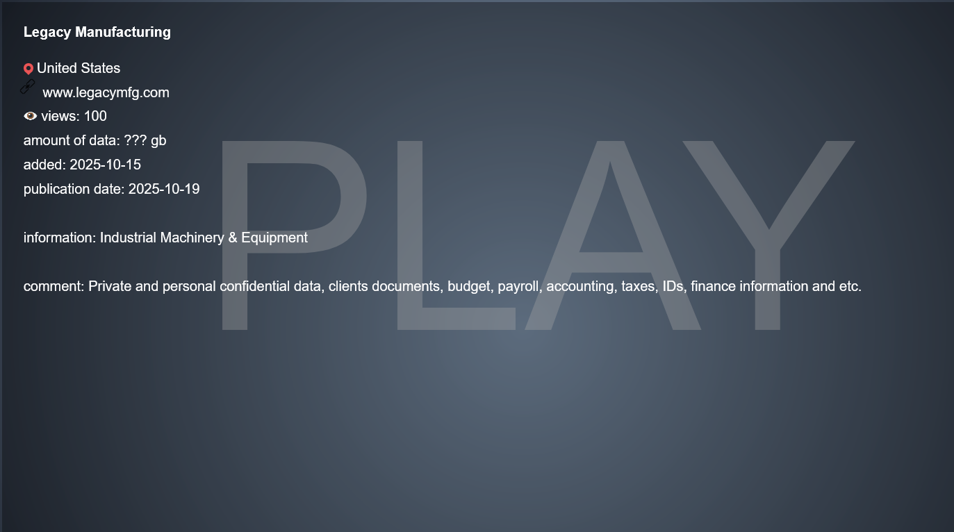 传统制造业成为PLAY勒索软件的受害者