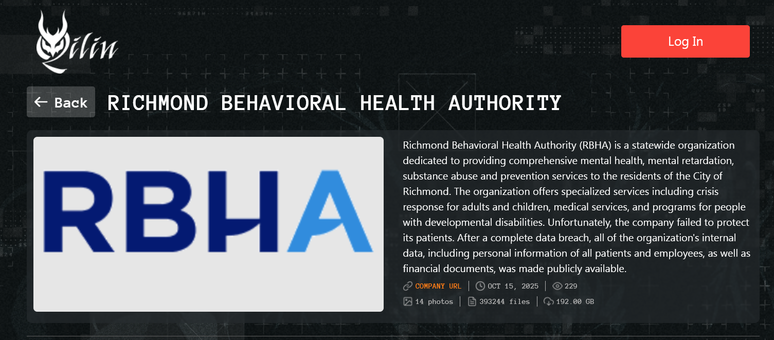 Richmond Behavioral Health成为Qilin勒索软件的受害者