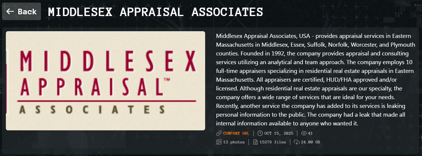 Middlesex Appraisal Associates成为QiIin勒索软件的受害者