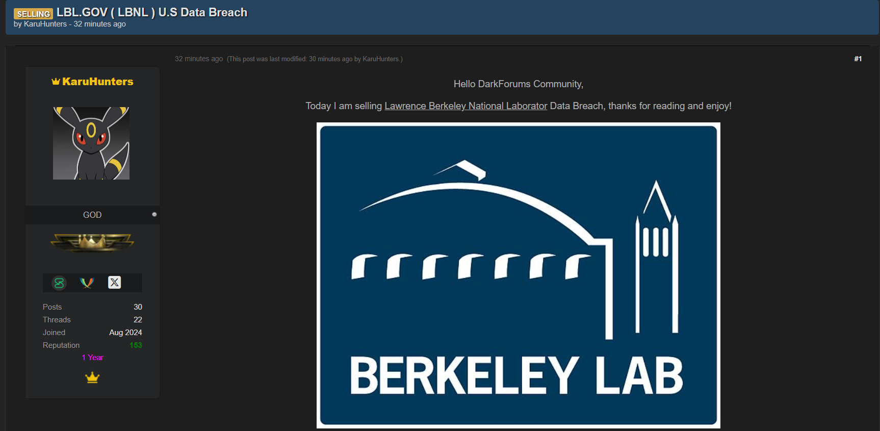 Berkeley实验室涉嫌数据外泄