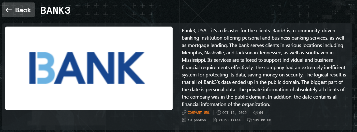 Bank3成为Qilin勒索软件的受害者