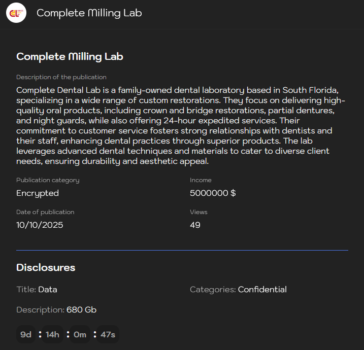 Complete Milling Lab成为Sinobi勒索软件的受害者