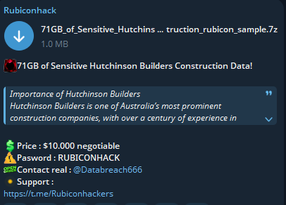 涉嫌出售Hutchinson Builders建筑数据