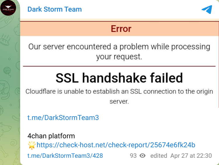 Dark Storm Team瞄准4chan网站