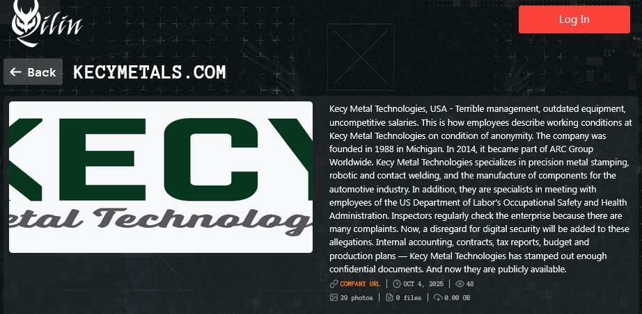 Kecy Metal Technologies成为Qilin勒索软件的受害者